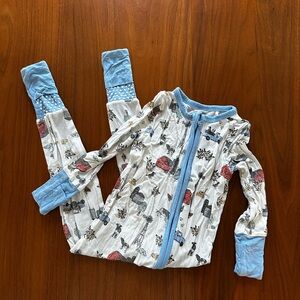 Angel Dear bamboo Blue-Trimmed Barn & Farm Print sleeper onesie fold over cuff